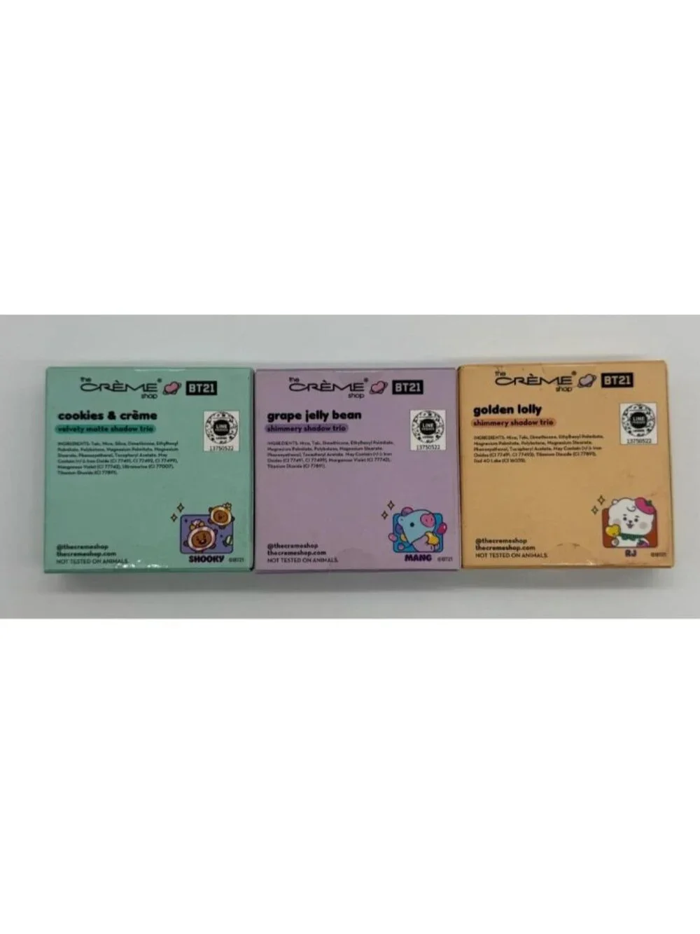 3PK The Creme Shop BT21 Shimmery Shadow Trio SET ~ FAST SHIPPING ~ NEW